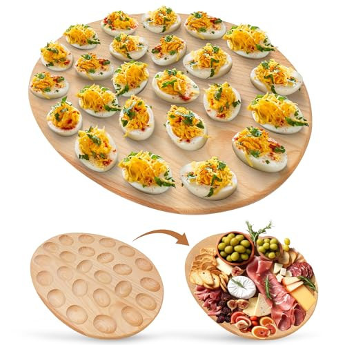 Namre' Deviled Egg Tray Wooden Holder for 24 Eggs – Reversible Oval Platter & Charcuterie Board, Easter Deviled Egg Carrier Serving Tray with Recipes, Holiday Entertaining | Amazon (US)