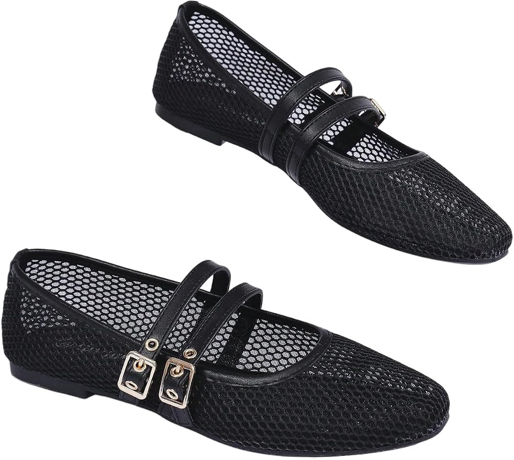 Women's Polka Dots Mesh Ballet Flats Shoes Bowknot Pointed Toe Flats Closed Toe Comfortable Dress... | Amazon (US)