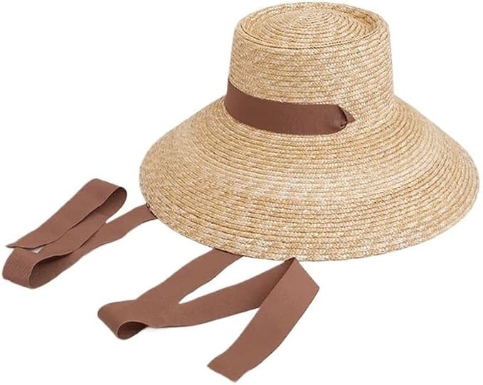 Women Wide Brim Straw Hat with Chin Strap Summer Sun UV Sun Protection Beach Hat Wind Lanyard | Amazon (US)