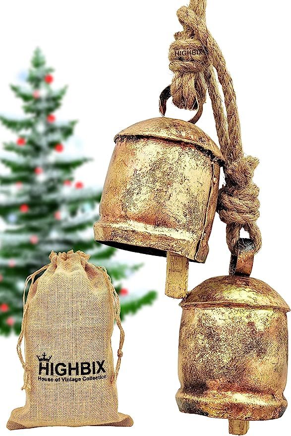 HIGHBIX 10cm Large Rustic Vintage Lucky Round Cow Bells On Rope Wall Hanging Décor (2) | Amazon (US)