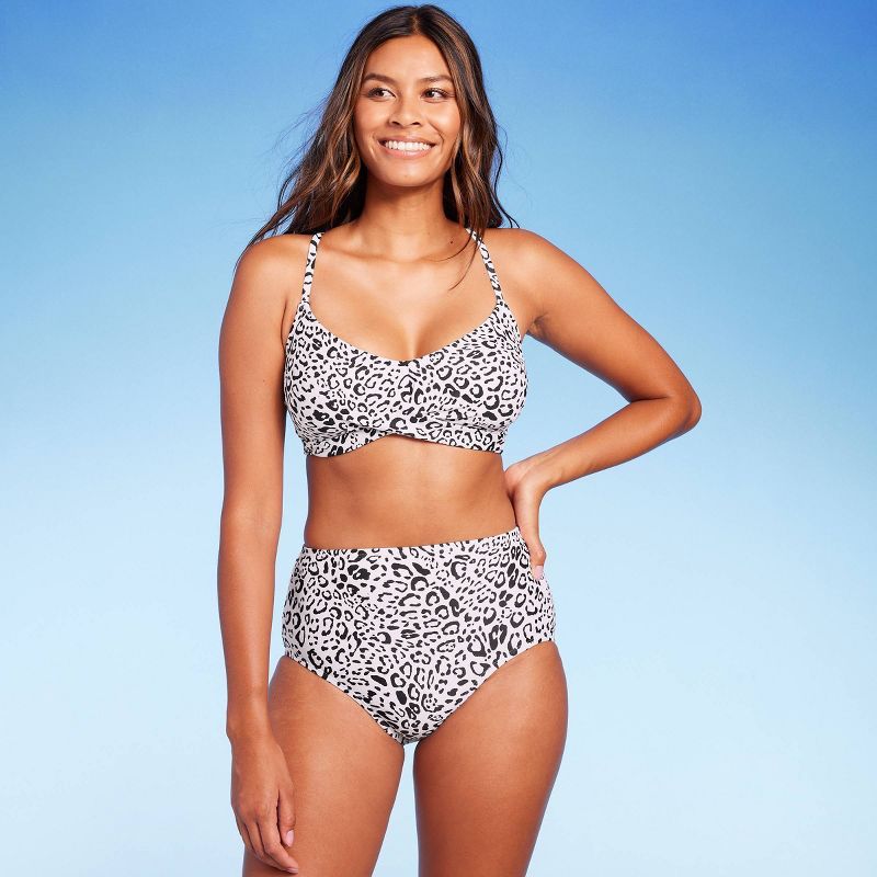 Women's Neutral Leopard Print High Waist Full Coverage Bikini Bottom - Kona Sol™ Cream | Target