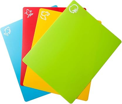 Carrollar Flexible Plastic Cutting Board Mats, Colored Mats With Food Icons, Gripped Back, Cuttin... | Amazon (US)