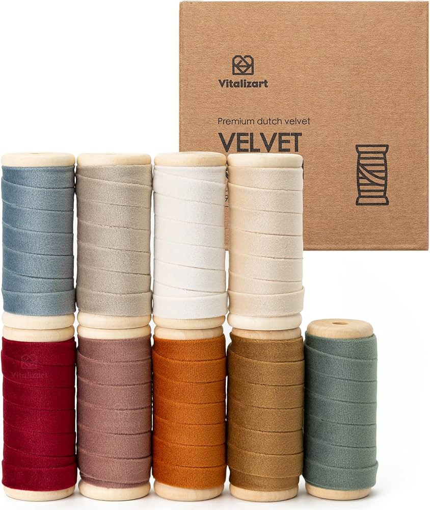 Vitalizart Velvet Ribbon Set 3/8" x 45Yd Wooden Spool Fabric Trim Eco-Friendly 9 Rolls * 5 Yd for... | Amazon (US)