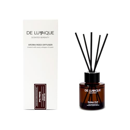 De Lumique Golden Oud Reed Diffuser – Room Scent Diffuser with Essential Oils – Home Fragrance Diffuser – Long-Lasting Aroma with Oud, Vanilla & Damask Rose Oil Diffuser – 50ml | Amazon (US)