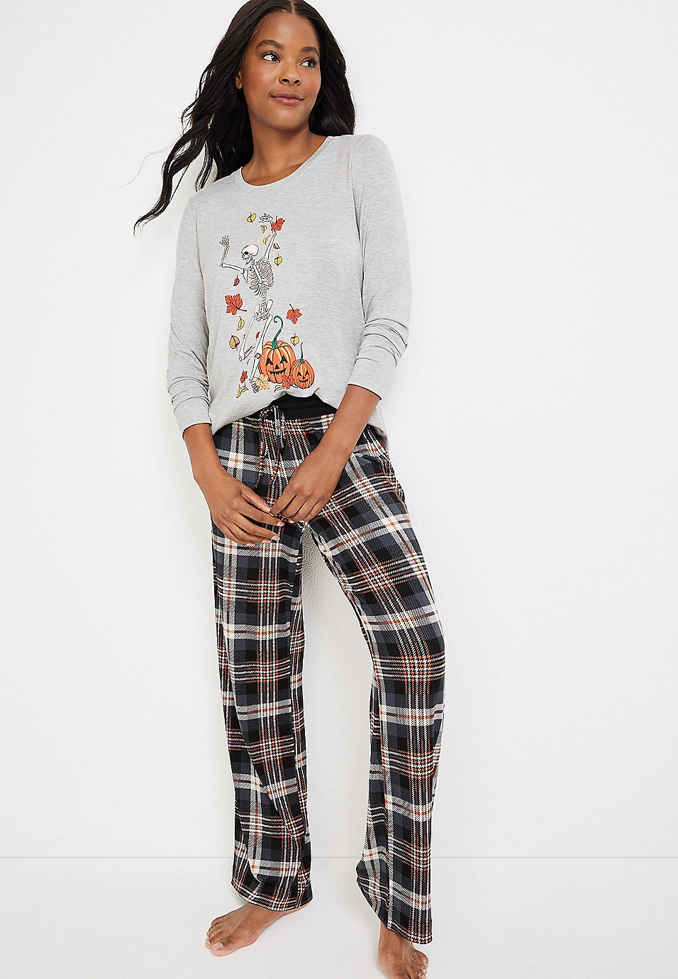 Fall Skeleton Graphic Tee And Wide Leg Pajama Set | Maurices