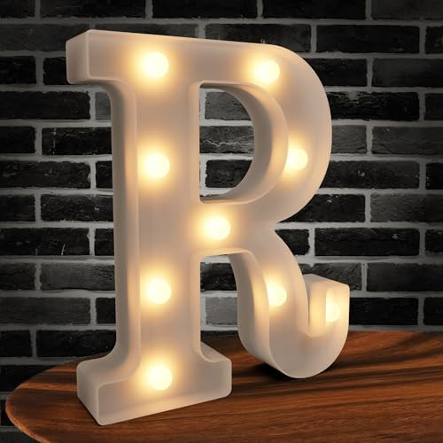 Light Up Letters Marquee, LED Alphabet Sign, White Plastic Battery Powered Night Lights for Parties (R) | Amazon (US)