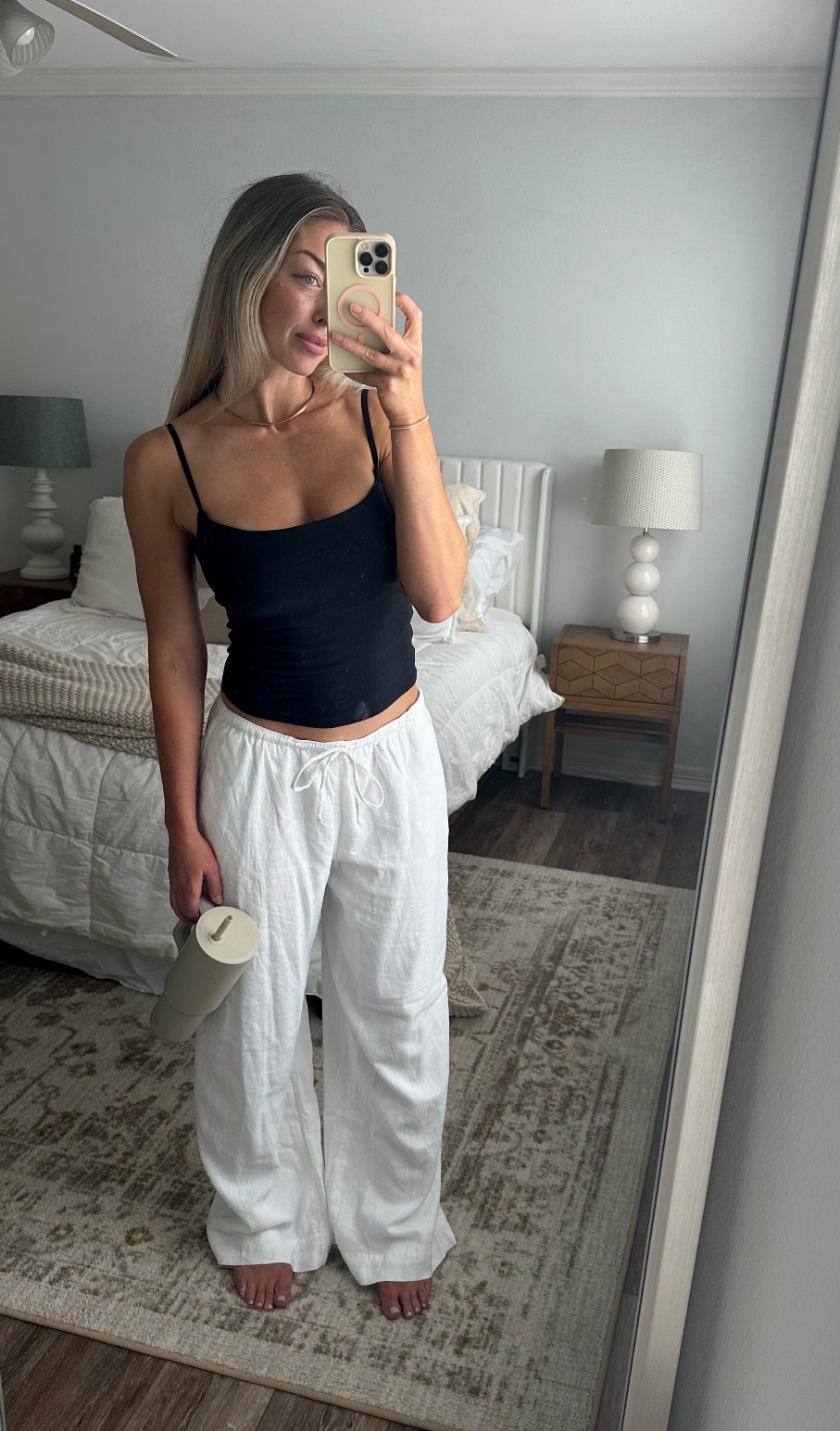 Give me every color in this linen pant and perfect cami (with built in support!). My new uniform 💖 5’8” 145lb / size s top and medium bottom 

#LTKFindsUnder100 #LTKFindsUnder50 #LTKStyleTip