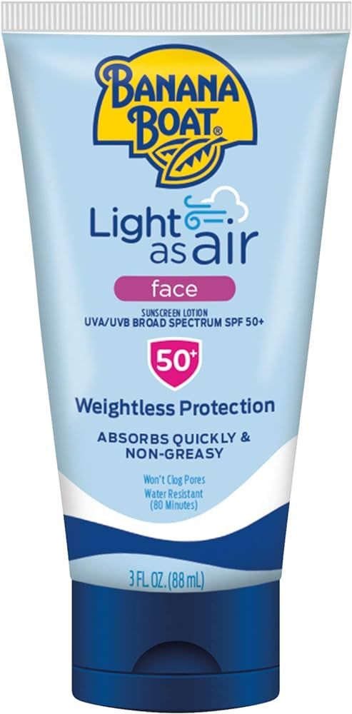 Banana Boat Light As Air Face Sunscreen Lotion SPF 50, 3oz | Travel Size Sunscreen, Lightweight S... | Amazon (US)