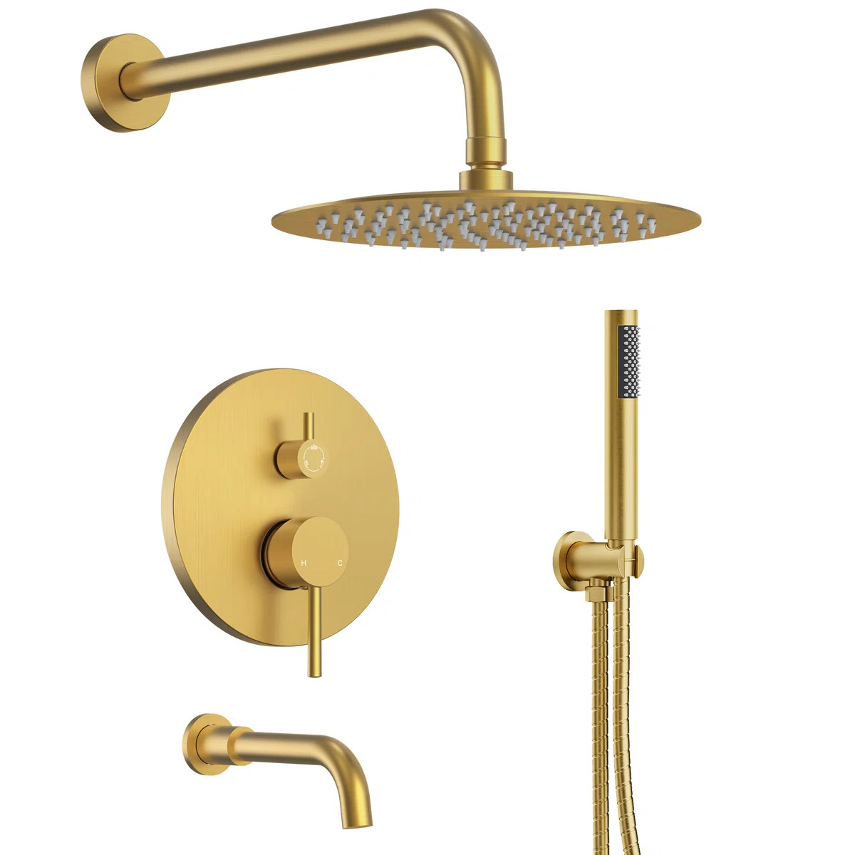 10-Inch High-Pressure Rainfall Shower System, Tub Faucet Set with Pressure Balanced Valve SF10-3F... | Wayfair North America