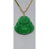 Green Jade Buddha Pendant 14K Yellow Gold, Large 50x50mm | Etsy (US)
