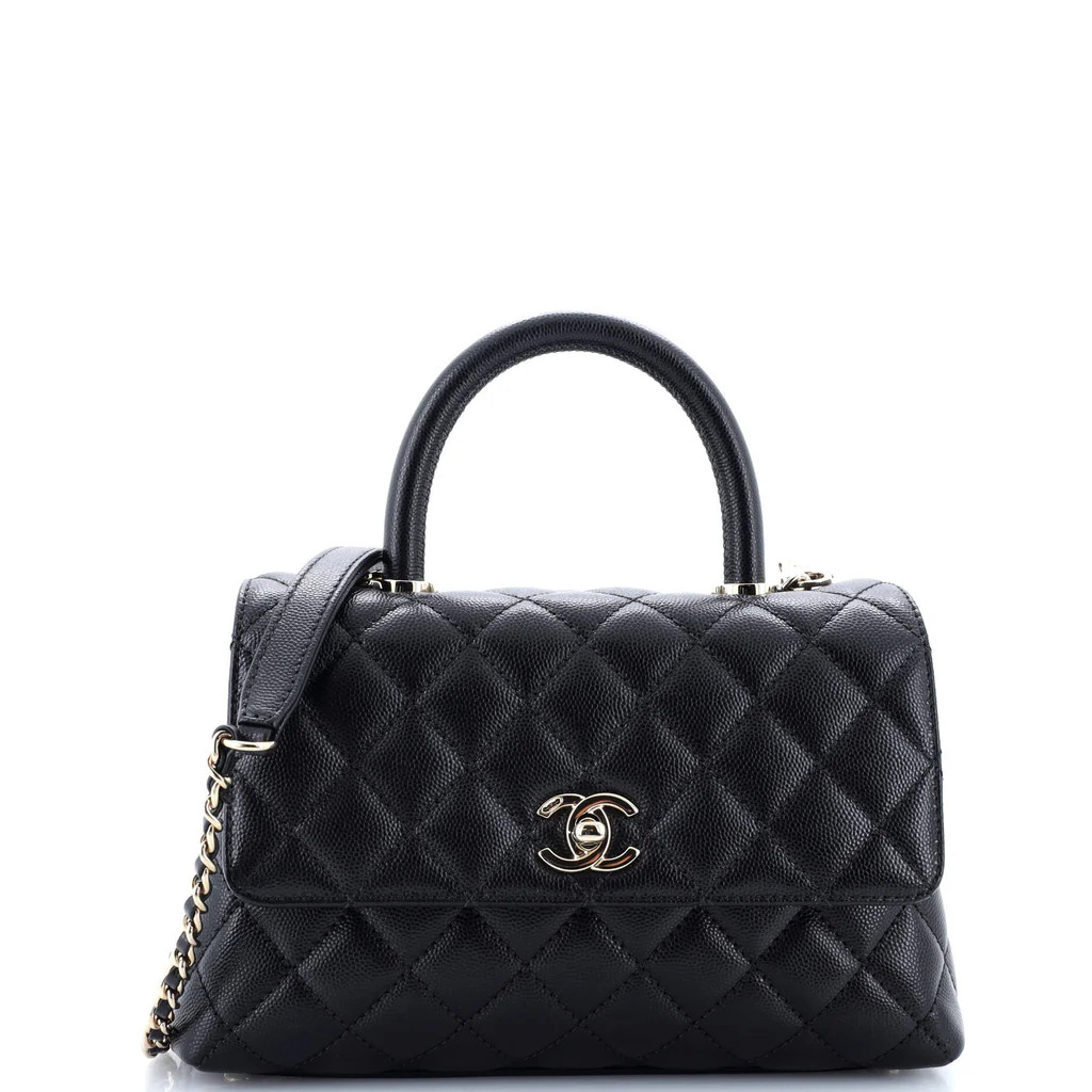 Coco Top Handle Bag Quilted Caviar Mini | Rebag