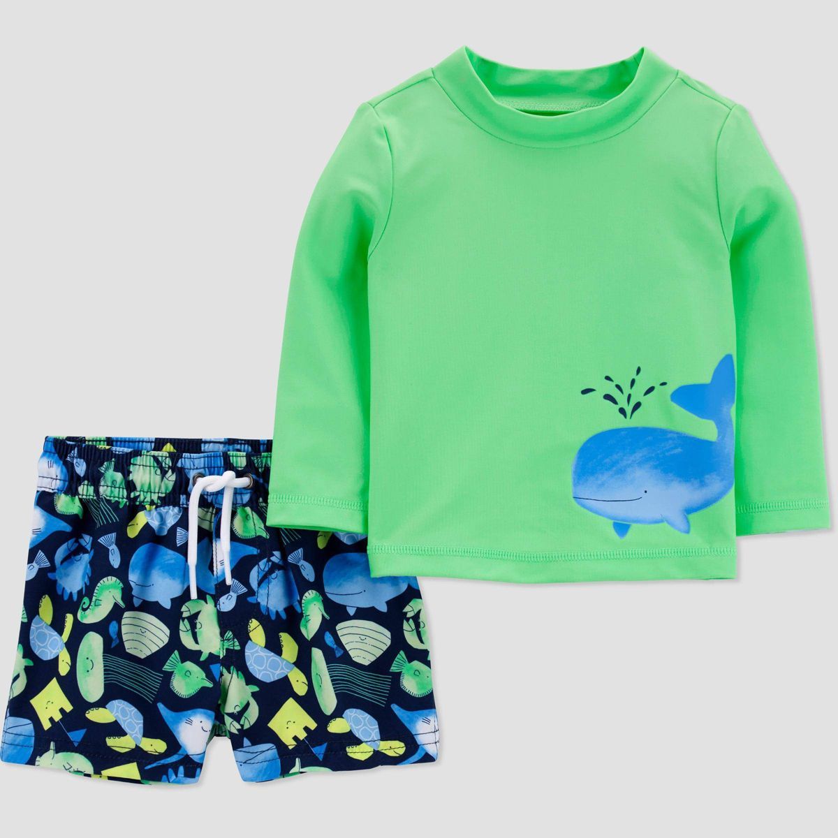 Carter's Just One You® Baby Boys' Long Sleeve Sealife Rash Guard Set - Green/Blue | Target