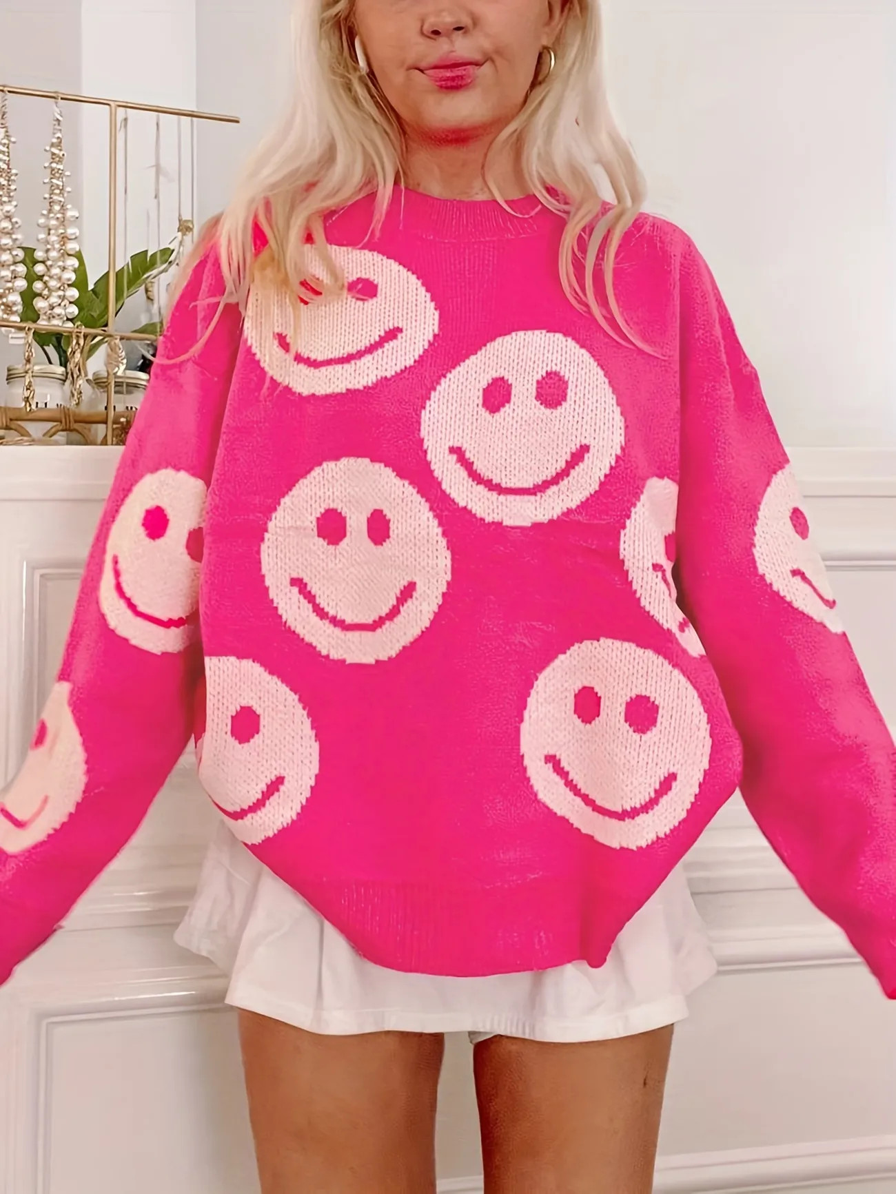 Expression Pattern Crew Neck Pullover Sweater, Casual Long Sleeve Loose Sweater, Women's Clothing... | Temu Affiliate Program