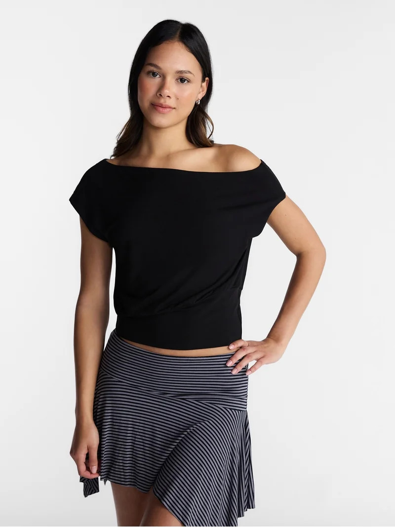 No Boundaries Asymmetrical Top with Banded Bottom, Women's XXS-XXL | Walmart (US)
