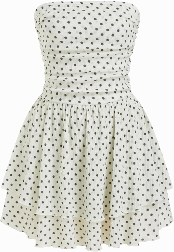 CIDER Women's Summer Cocktail Dress - Tube Ruched Ruffle Mini Dress | Amazon (US)