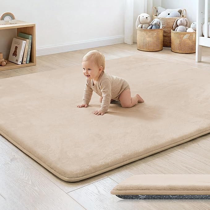 1.3" Thick Baby Floor Play Mat 50x74, Basic Padded Foam Mat for Tummy Time Crawling, Non Slip Cus... | Amazon (US)