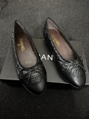 Chanel quilted ballerina flats crafted from aged calfskin leather in black UK 5 | eBay UK