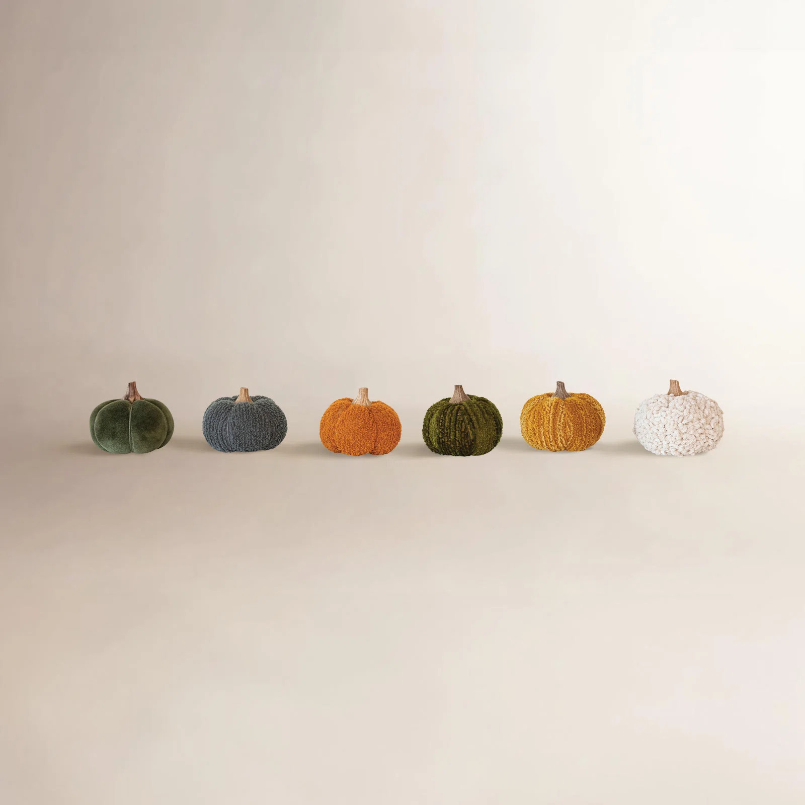 Bouclé Velvet Pumpkin Holiday Decor With Wood Stem | Birch Lane
