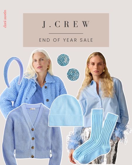 J. Crew end of year sale! Winter clothes, baby blue trend, beanie, socks, headband, earrings, sweaters 🤩❄️💙

#LTKfindsunder100 #LTKworkwear #LTKsalealert