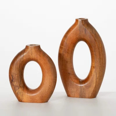 Hollow Mango Wood Vase Set, 12.75"H & 9"H; Brown | Wayfair North America
