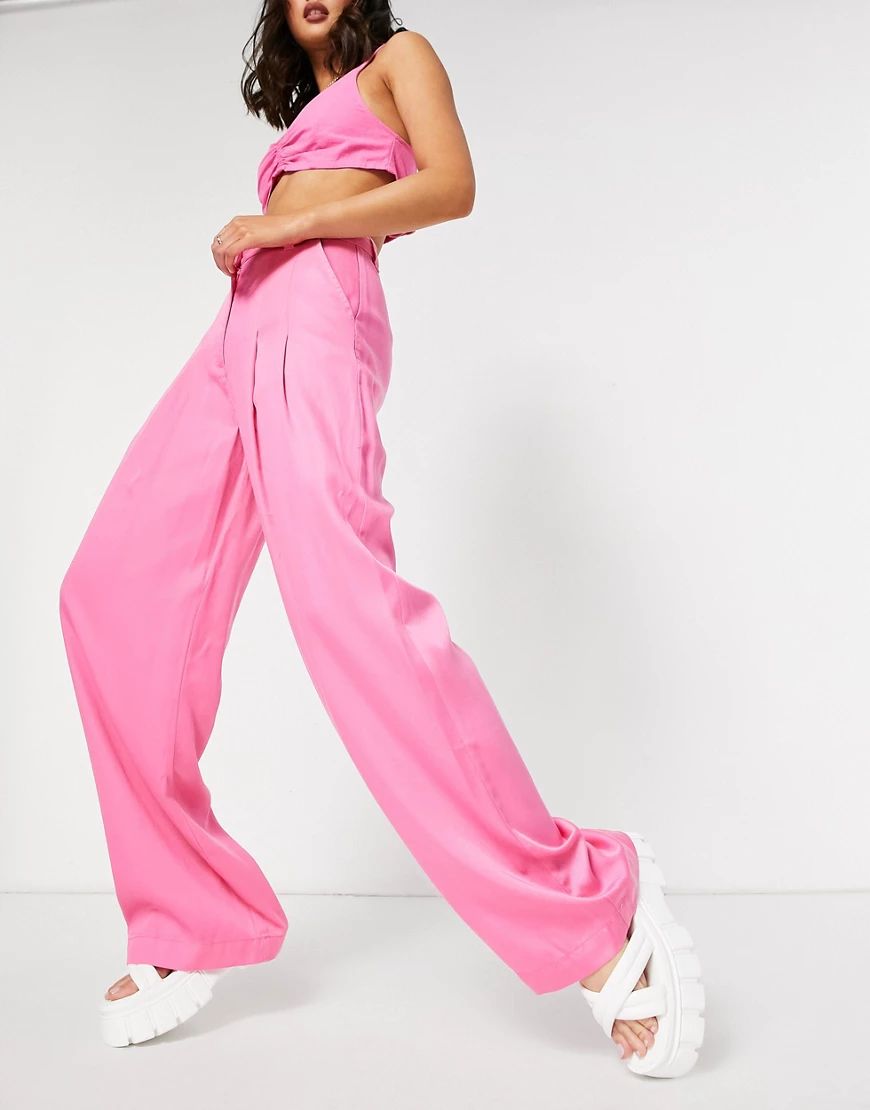 ASOS DESIGN wide leg pants set in hot pink | ASOS (Global)