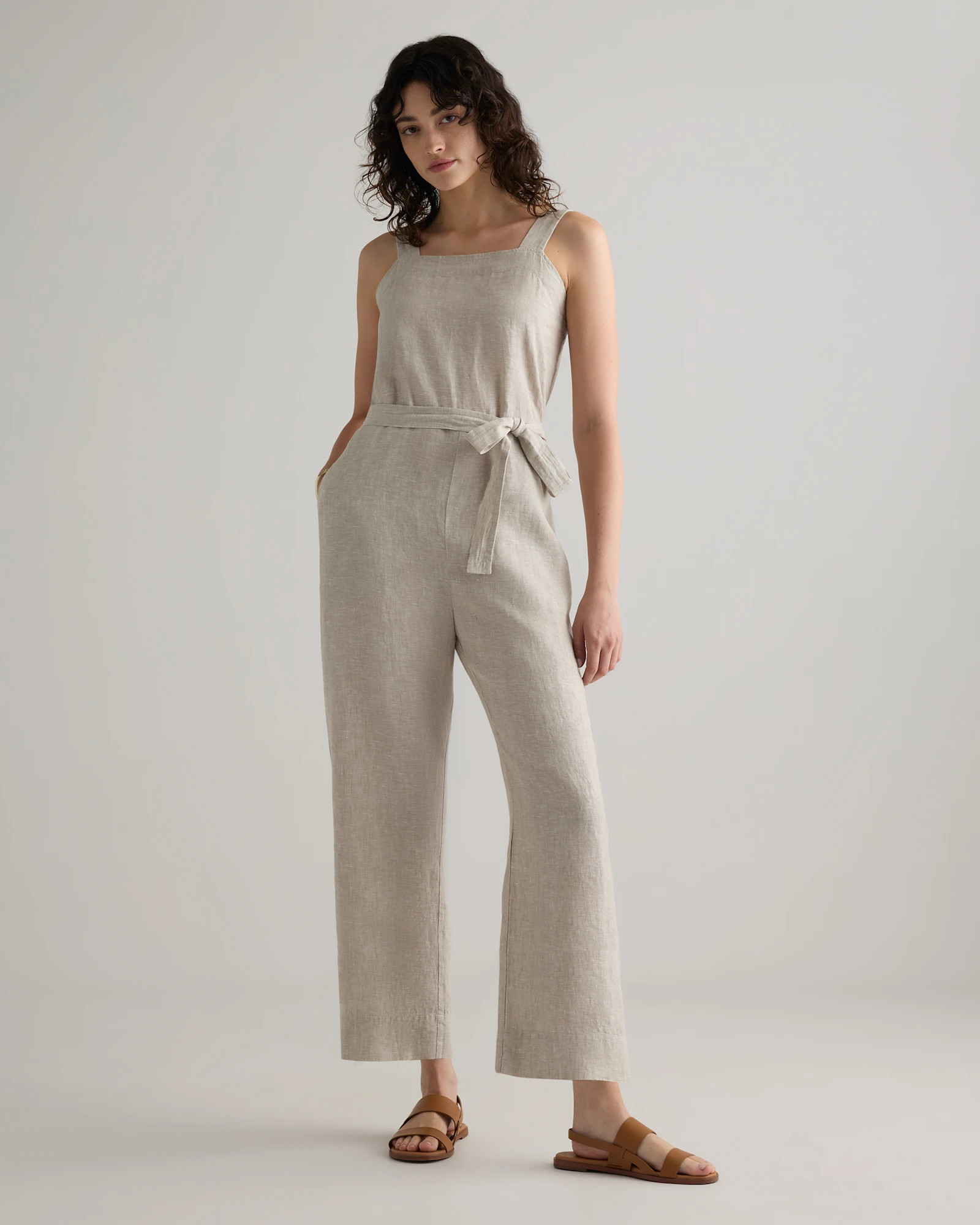 100% European Linen Square Neck Jumpsuit in Flax | Quince