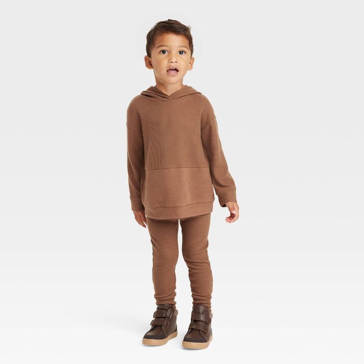 Grayson Collective Toddler Cozy Waffle Hoodie & Leggings Set - Dark Brown | Target