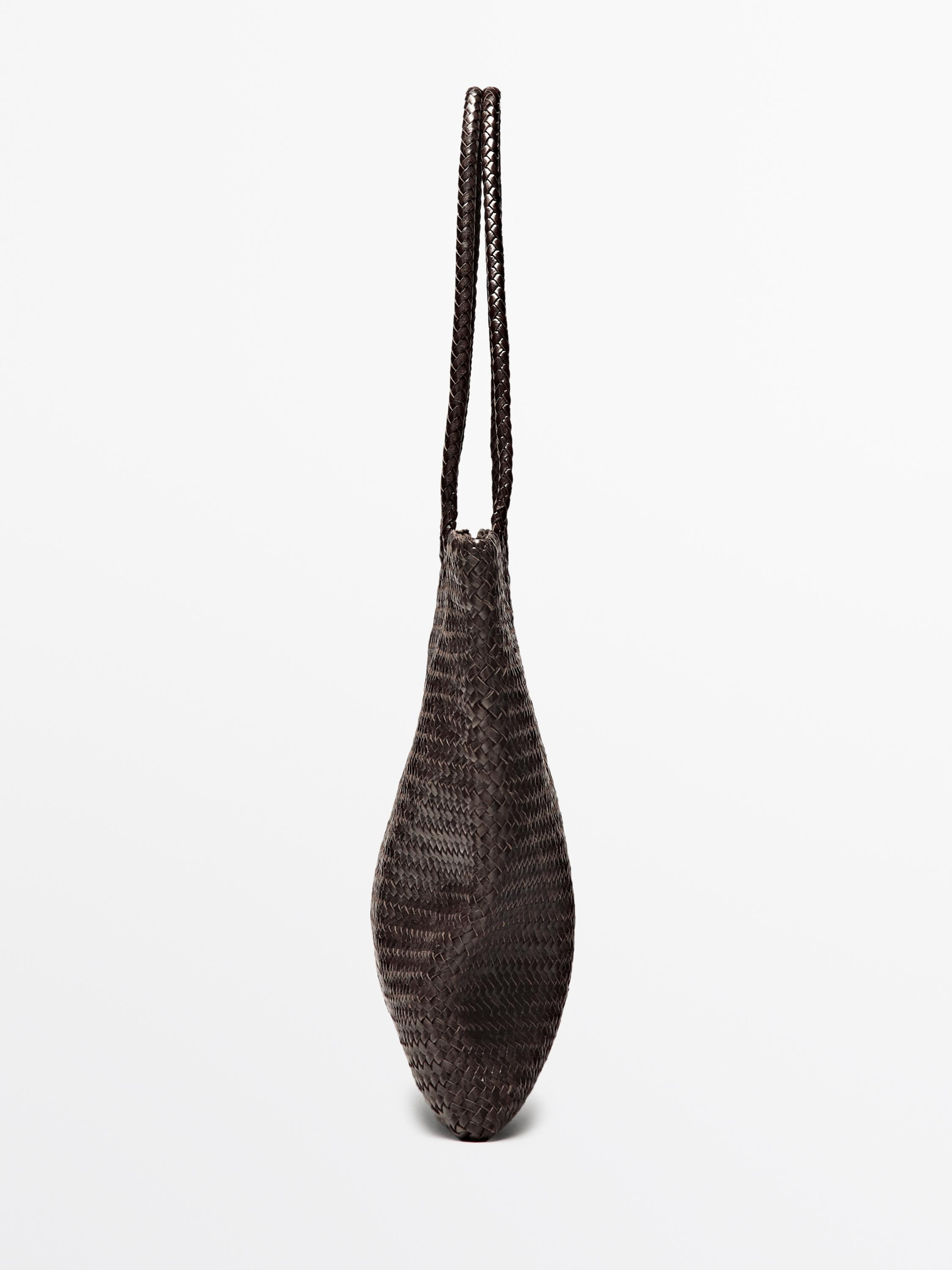 Medium braided nappa leather tote bag | Massimo Dutti UK