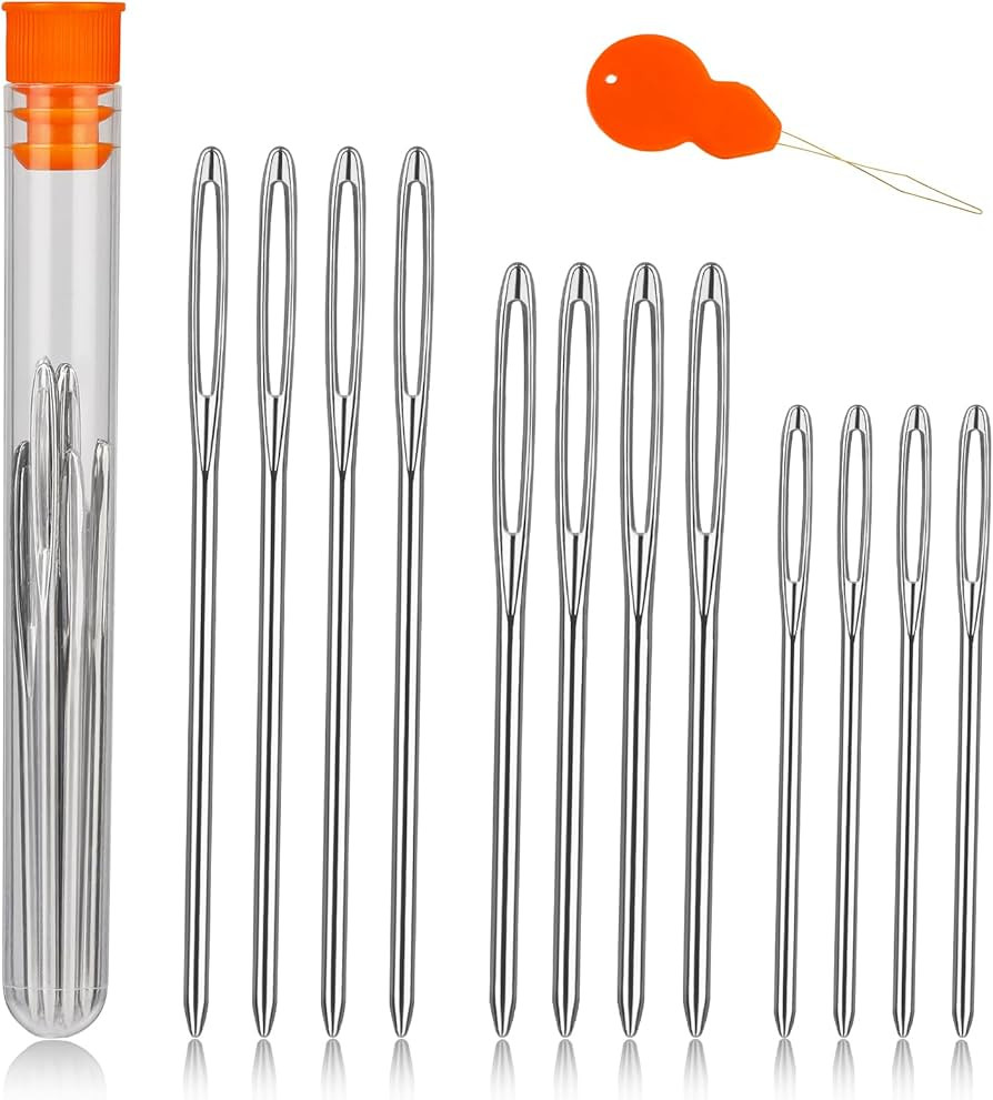 TLKKUE 12 Pcs/3 Sizes Large-Eye Blunt Needles, Steel Yarn Needle with Needle Threader, Tapestry N... | Amazon (US)