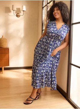 Belle Isle V-Neck Ruffle Sleeve Midi Dress | Torrid (US & Canada)