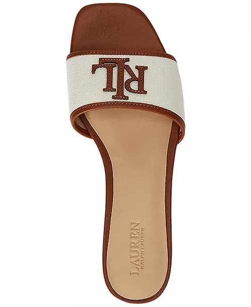 Women's Everley Leather-Trim Canvas Slide Sandals | Macy's