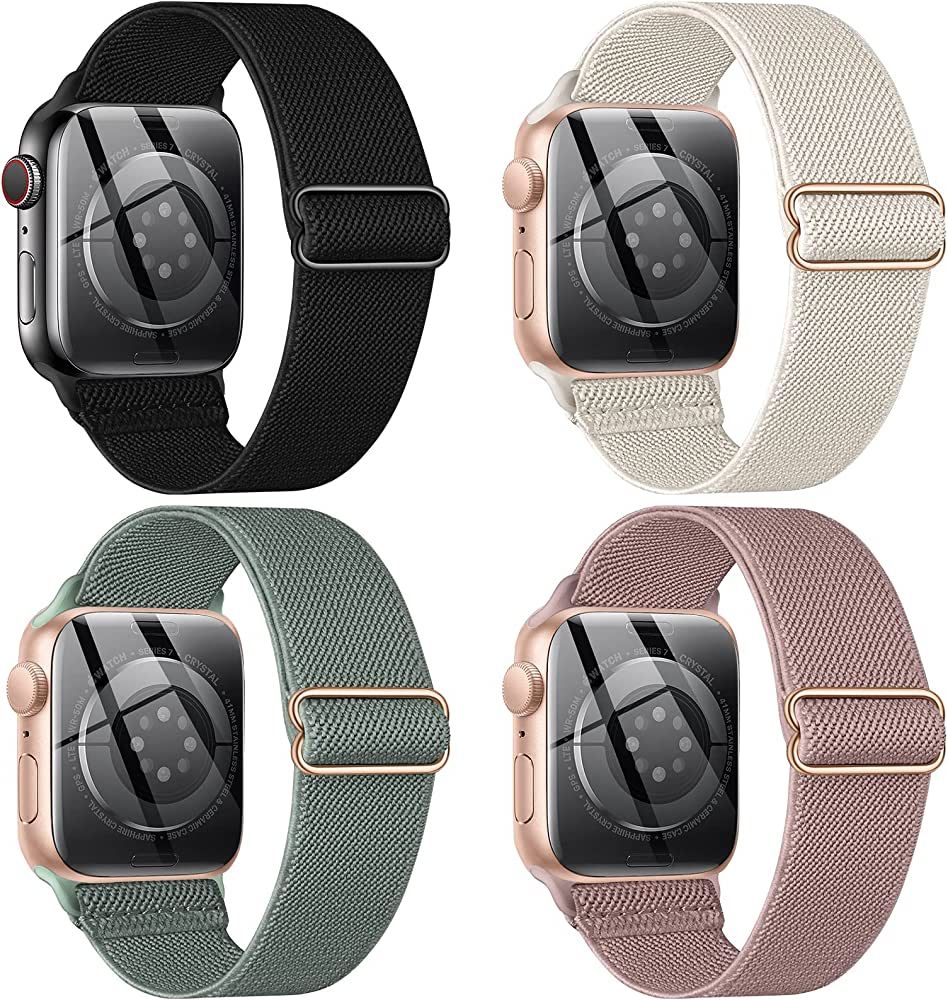 CTYBB 4 Pack Stretchy Nylon Solo Loop Bands Compatible with Apple Watch 40mm 38mm 44mm 49mm 45mm ... | Amazon (US)