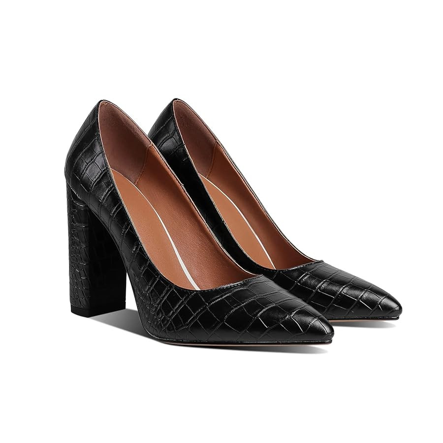 LEHOOR Women Chunky High Heel Pumps Pointed Toe Animal Print Suede Closed Toe Sandals 4 Inch Bloc... | Amazon (US)