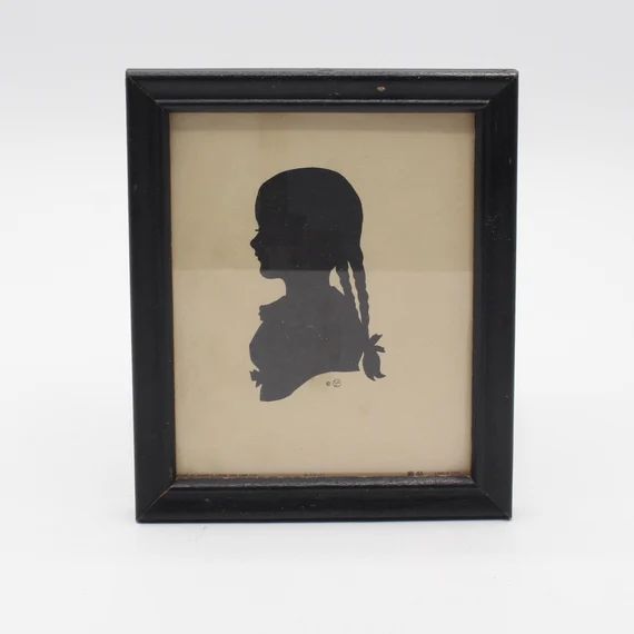 Vintage Silhouette of a Young Girl with Pigtails in Black Wooden Frame | Etsy (US)