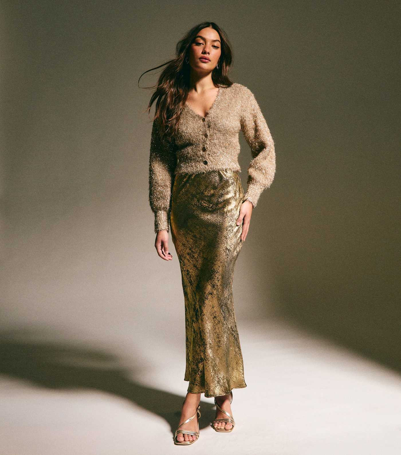 Gold Metallic Bias Cut Midi Skirt | New Look | New Look (UK)