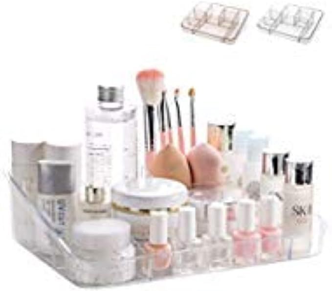 SUNFICON Makeup Organizer Tray, 10.2 x 7.48 x 2.87 in, Durable Crystal Clear Acrylic, 8 Compartme... | Amazon (US)