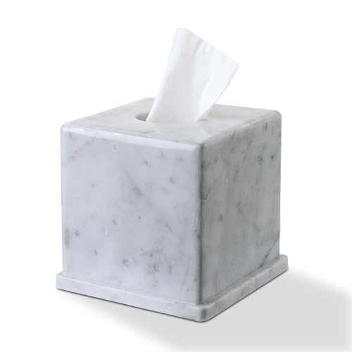 HAMAKAWA Natural Marble Tissue Box Cover, Carrara White Tissue Organizer 6 X 6 X 5.7 Inch, Heavy Stone Decorative Box, Square Tissue Box Holder for Home Decor, Kitchen, Bathroom, Bedroom | Amazon (US)