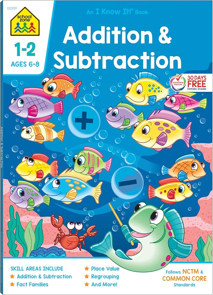 School Zone Addition & Subtraction Workbook: 64 Pages, 1st Grade, 2nd Grade, Elementary Math, Sum... | Amazon (US)