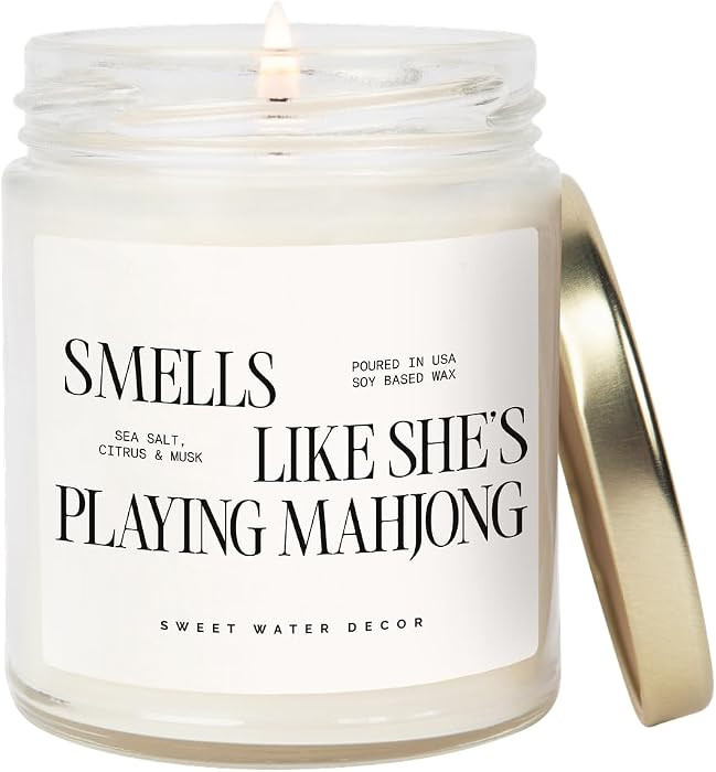 Sweet Water Decor Smells Like She’s Playing Mahjong Candle, Funny Mahjong Gift for Women, 9oz Candle with Gold Lid, Sea Salt Citrus Musk Amber Scent, Non-Toxic Soy Wax, Unique Game Night Gift Idea | Amazon (US)