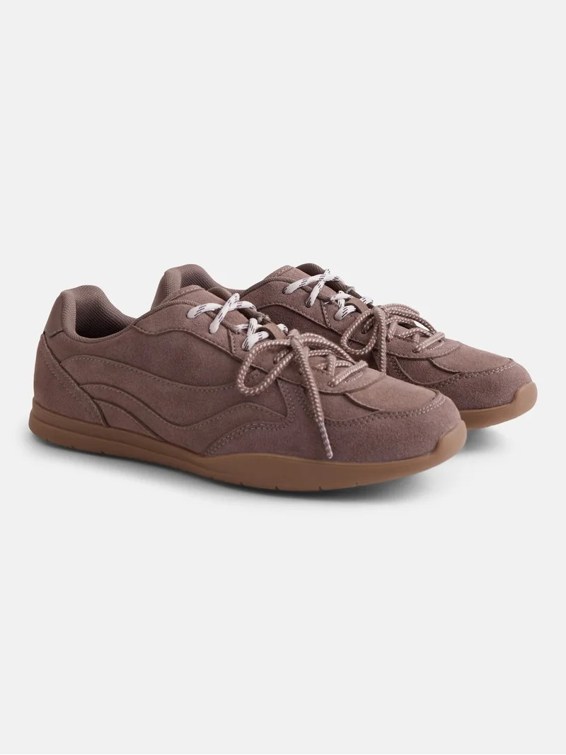 No Boundaries Women's Faux Suede Double Lace Sneakers | Walmart (US)