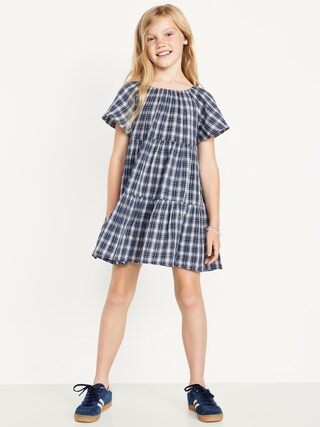Printed Flutter-Sleeve Double-Weave Tiered Swing Dress for Girls | Old Navy | Old Navy (US)
