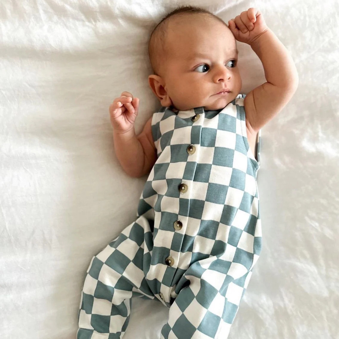 Blueberry Muffin Checkerboard / Organic Bay Jumpsuit | SpearmintLOVE