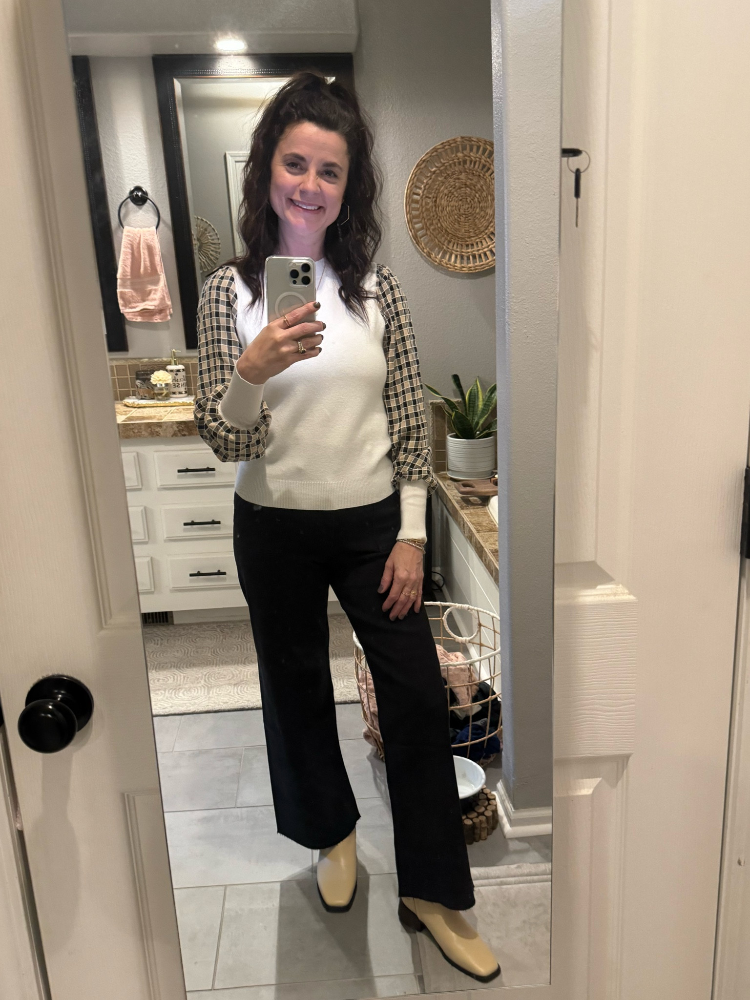 I am obsessed with fun sleeves and wide leg jeans!!!  This top is from Six Fifty Clothing and I have tagged other tops by them with fun sleeves- So comfy and fit TTS!  Boots fit TTS also!

#LTKstyletip #LTKover40 #LTKfindsunder100