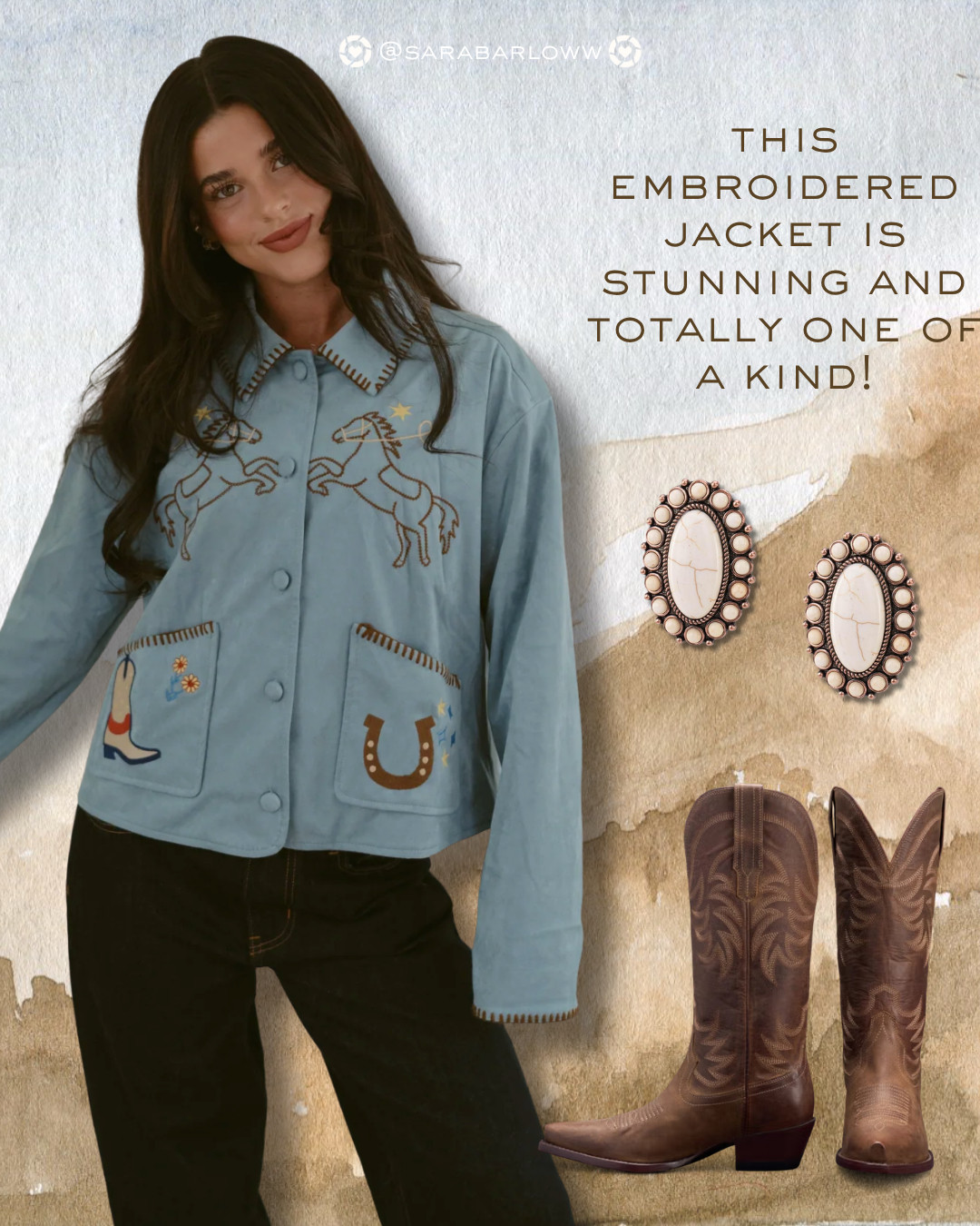 if you're looking for fun and unique western pieces to add to your wardrobe this summer - check out this stunning embroidered jacket from Goldie Lew! It's the prettiest color and easy to dress up or down! Would you add this unique jacket to your western wardrobe?  

 #LTKootd #LTKSeasonal #LTKSaleAlert