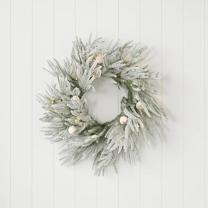 Frosted Acadia Wreath | Pre-Strung with 50 LED Lights | Indoor or Covered Outdoor | Amazon (US)