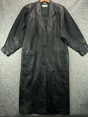 VTG 90s BB Dakota Leather Trench Coat Long Jacket Womens Medium Black Ladies  | eBay | eBay US