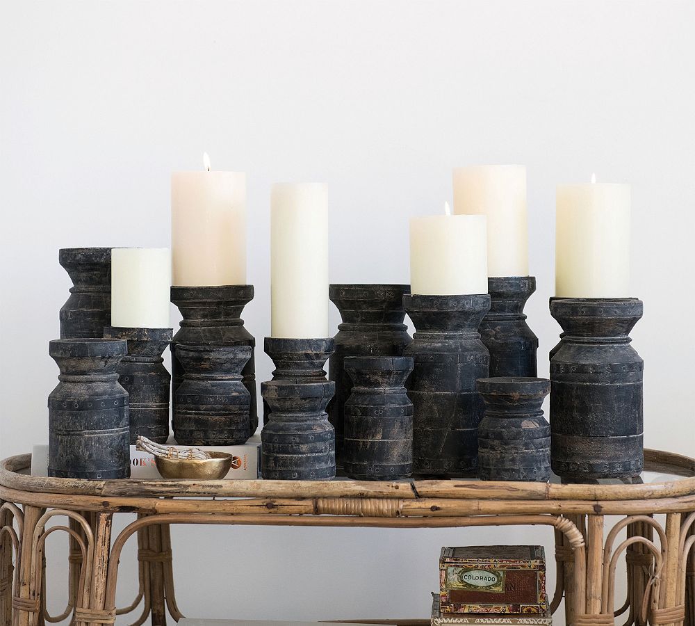 Found Reclaimed Wood Candleholders - Set of 6 | Pottery Barn (US)