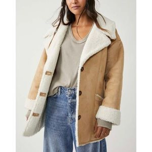Free People Diogo Sherpa Coat Penny Lane Size M NWT New $248 Tan Beige Polyester | Poshmark