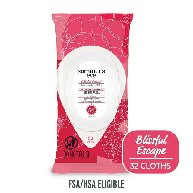 Summer’s Eve Blissful Escape Daily Feminine Wipes, Removes Odor, pH Balanced, 32 Count | Walmart (US)