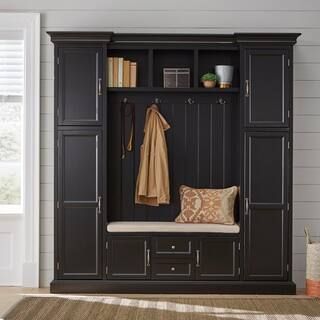 Home Decorators Collection Royce Black Hall Tree with Bench and Storage Cubbies (79.25 in. W x 81... | The Home Depot